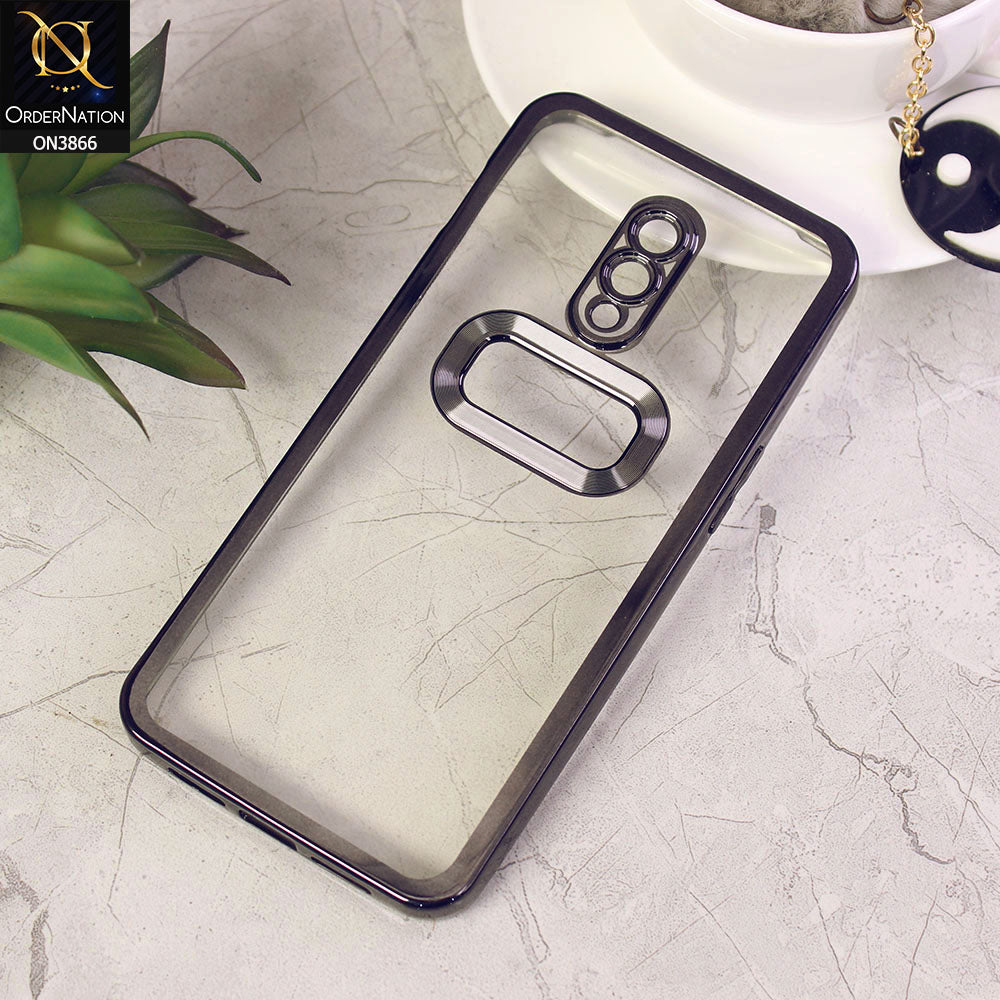 OnePlus 7 Cover - Black - Electroplating Borders Chrome Logo Hole Soft Silicone Camera Bumper Case