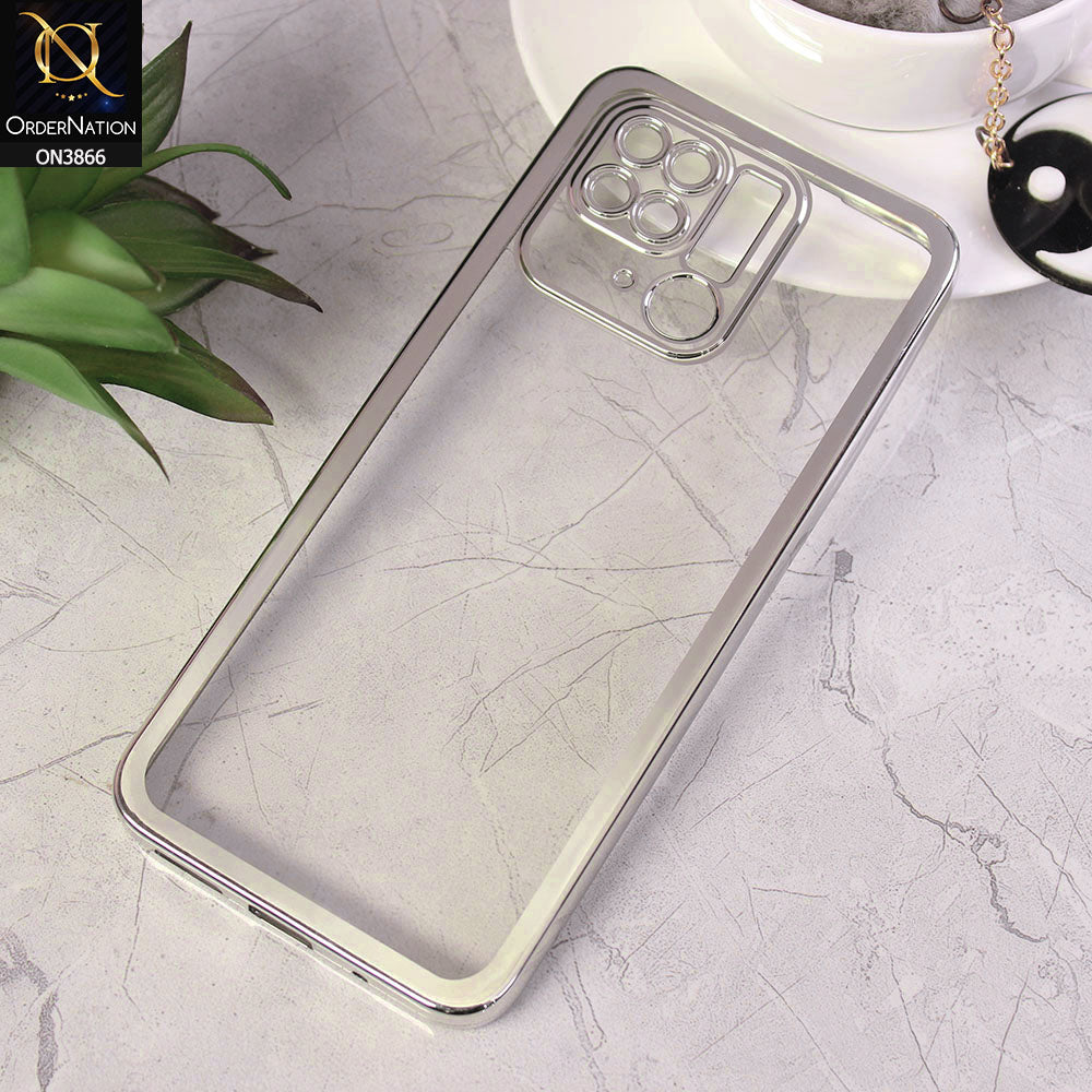 Xiaomi Redmi 10C Cover - Silver - Electroplating Borders Chrome Logo Hole Soft Silicone Camera Bumper Case