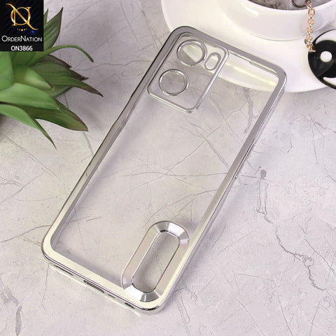 Oppo A77s Cover - Silver - Electroplating Borders Chrome Logo Hole Soft Silicone Camera Bumper Case