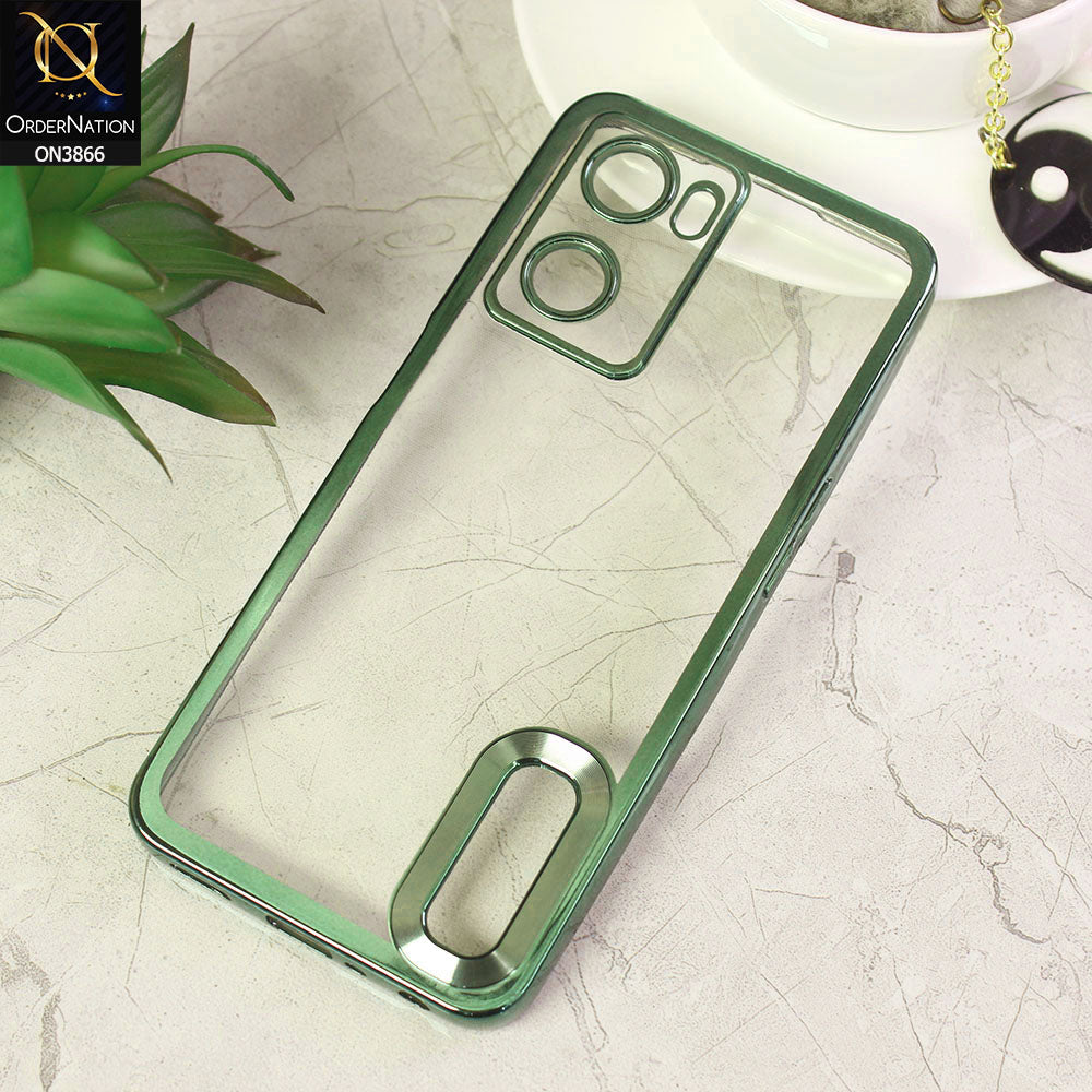 Oppo A77s Cover - Green - Electroplating Borders Chrome Logo Hole Soft Silicone Camera Bumper Case