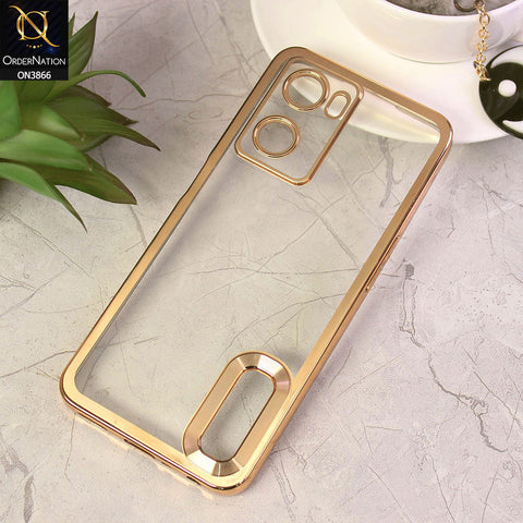 Oppo A77s Cover - Golden - Electroplating Borders Chrome Logo Hole Soft Silicone Camera Bumper Case
