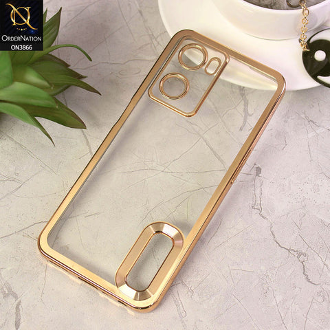 Oppo A77 4G Cover - Golden - Electroplating Borders Chrome Logo Hole Soft Silicone Camera Bumper Case