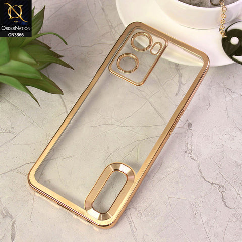 Oppo A57s Cover - Golden - Electroplating Borders Chrome Logo Hole Soft Silicone Camera Bumper Case