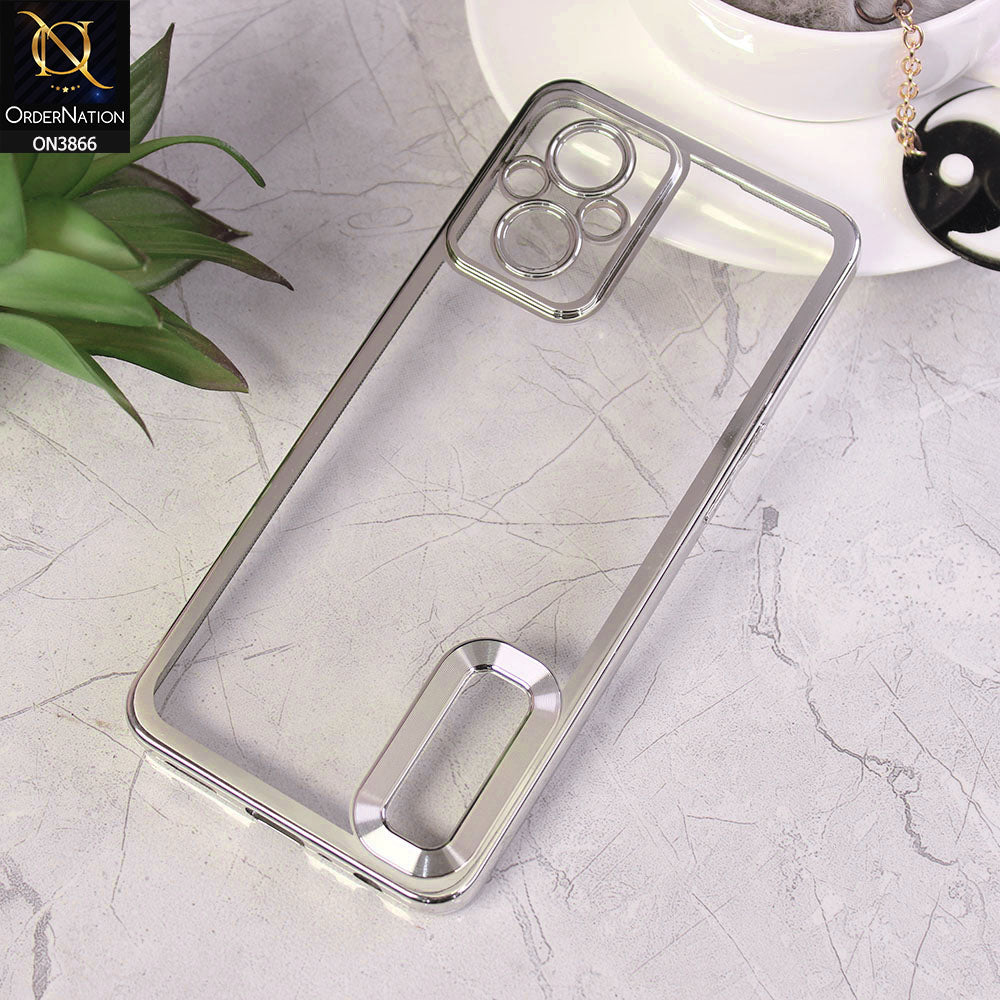 Oppo F21 Pro 5G Cover - Silver - Electroplating Borders Chrome Logo Hole Soft Silicone Camera Bumper Case