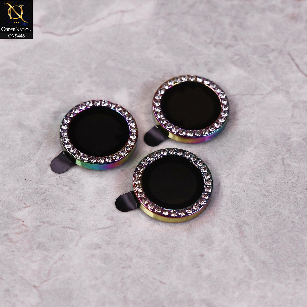 iPhone 16 Pro Max Camera Protector - Rainbow - Rhinestones Diamond Inlaid Camera Lens Rings Protector