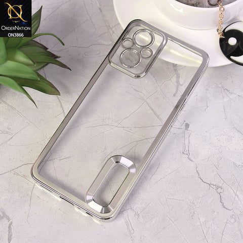 Oppo F21 Pro 5G Cover - Silver - Electroplating Borders Chrome Logo Hole Soft Silicone Camera Bumper Case