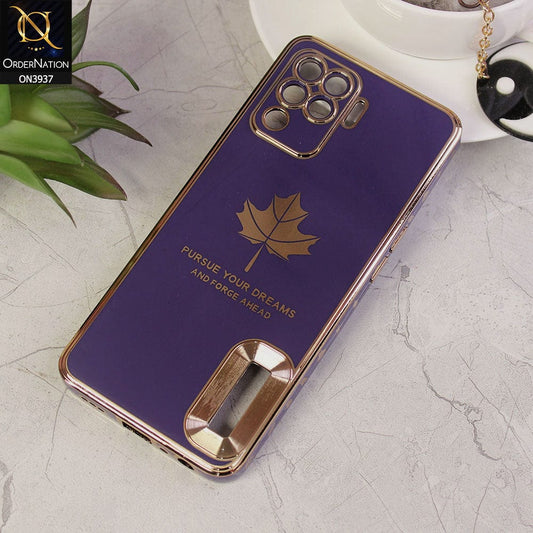 Oppo F19 Pro Cover - Design 5 - New Electroplating Borders Maple Leaf Chrome logo Hole Camera Protective Soft Silicone Case