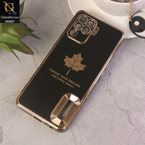 Oppo A94 Cover - Design 1 - New Electroplating Borders Maple Leaf Chrome logo Hole Camera Protective Soft Silicone Case