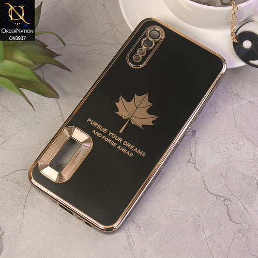 Vivo S1 Cover - Design 1 - New Electroplating Borders Maple Leaf Chrome logo Hole Camera Protective Soft Silicone Case