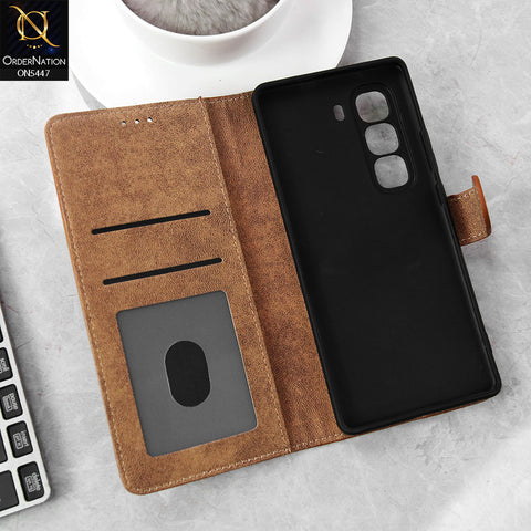 Infinix Hot 50 Cover - Light Brown - Premium Leather Megantic Flip Book Covers With Card Holding Option