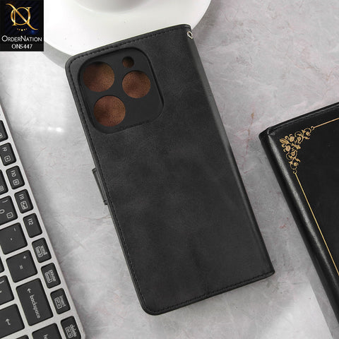 Tecno Spark 10 Pro Cover - Black - Premium Leather Megantic Flip Book Covers With Card Holding Option