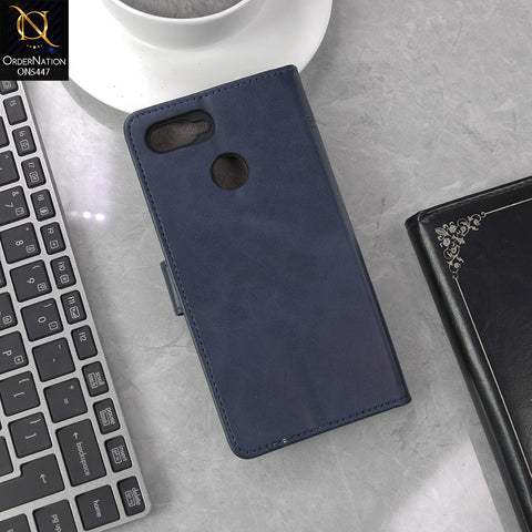 Oppo F9 Cover - Blue - Premium Leather Megantic Flip Book Covers With Card Holding Option