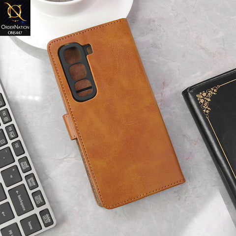 Infinix Hot 50 Cover - Light Brown - Premium Leather Megantic Flip Book Covers With Card Holding Option