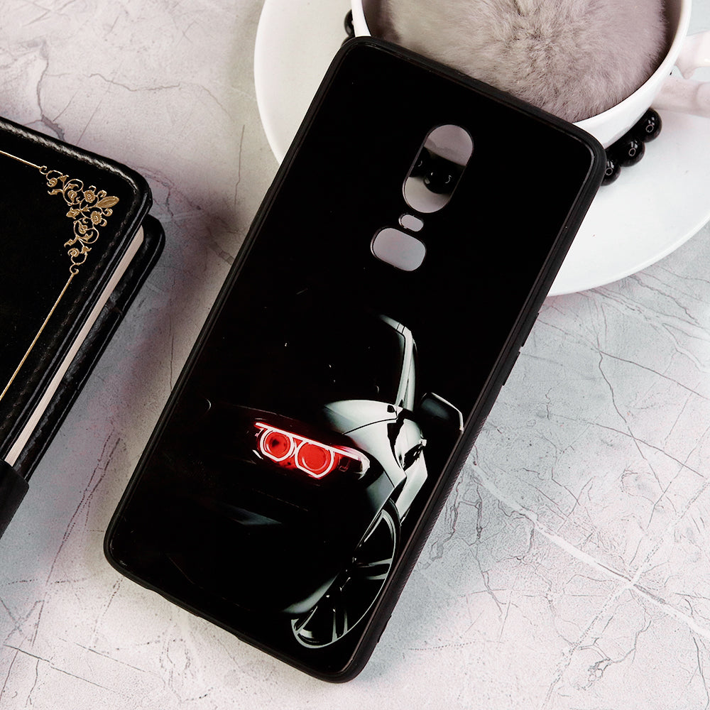 OnePlus 6 Cover - Design 59 - New Shiny Tempered Glass Soft Borders Case
