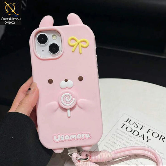 iPhone 15 Cover - Pink - Premium Kawaii Bear Lollipop Silicone Case