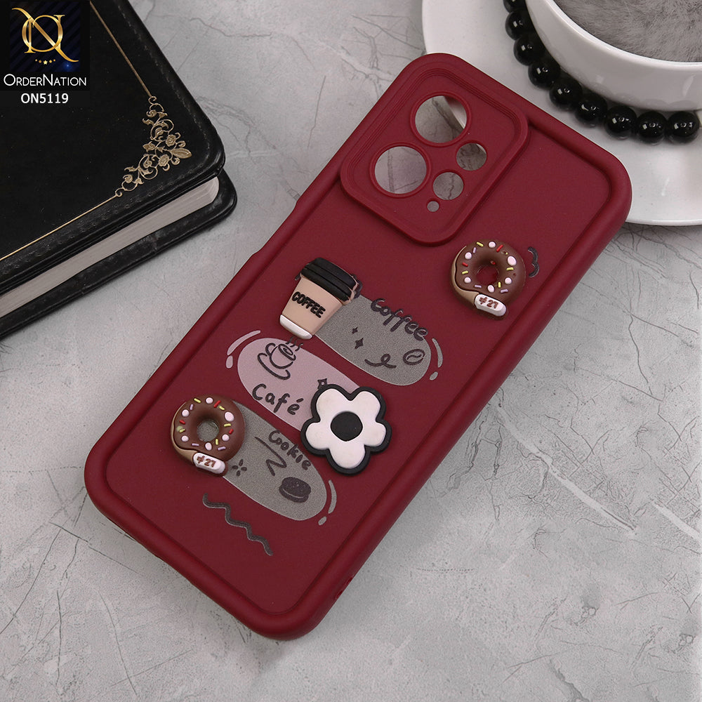 Xiaomi Redmi Note 12 4G Cover - Maroon - Design 2 - Cute 3D Donut Coffee Soft Silicon Case with Camera Protection