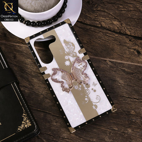 Tecno Camon 20 - Covers - White - Luxury Shiny Rhinestone Butterfly Electroplated Square Trunk Soft Case