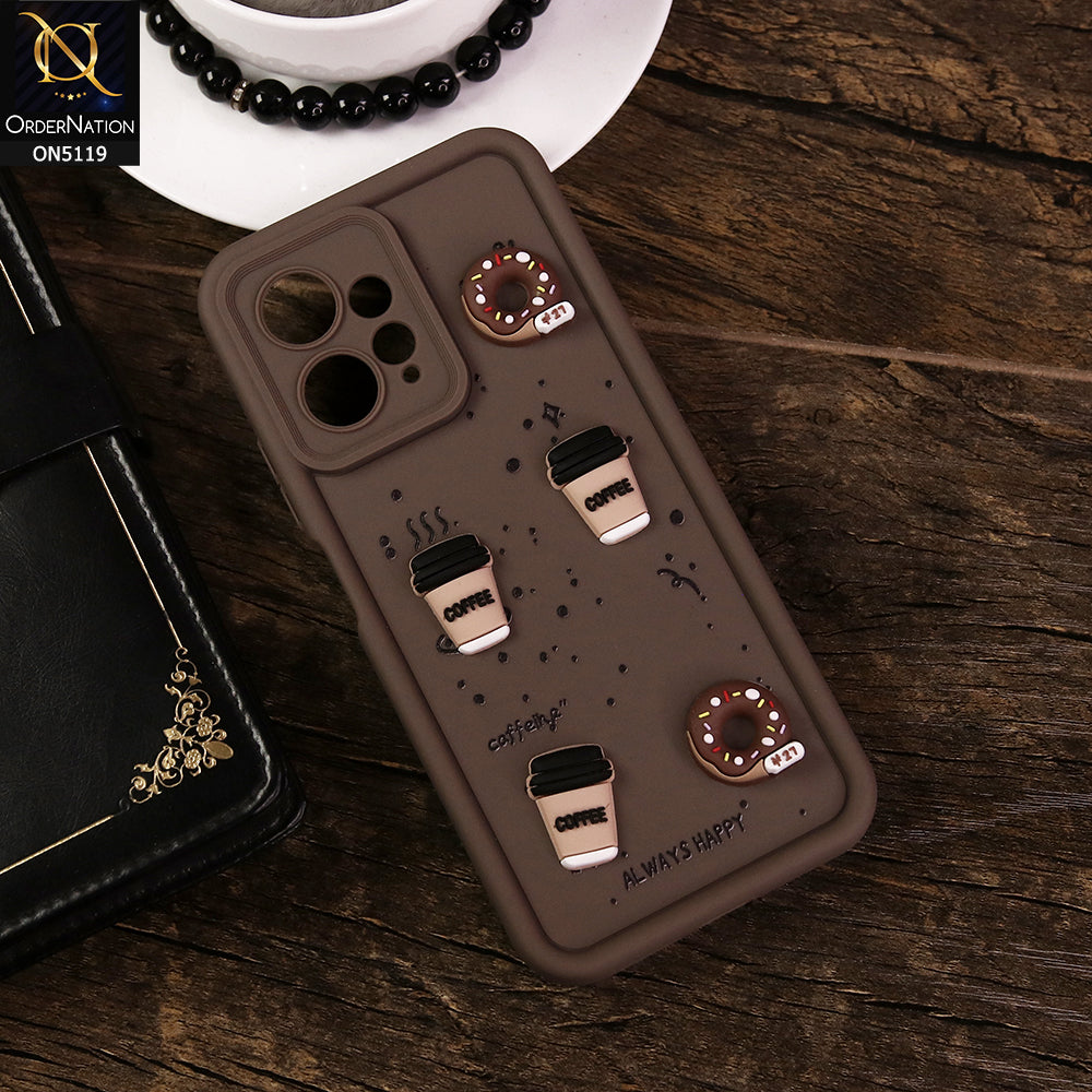 Xiaomi Redmi Note 12 Cover - Brown - D1 - Cute 3D Donut Coffee Soft Silicon Case with Camera Protection