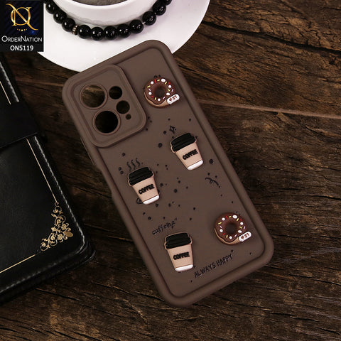 Xiaomi Redmi Note 12 Cover - Brown - D1 - Cute 3D Donut Coffee Soft Silicon Case with Camera Protection