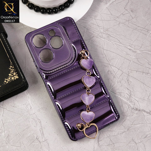 Infinix Hot 40 Pro Cover - Purple - Cute Trendy Color Electroplating Stitched Coushion Style Soft Case with Loce Heart Chain Holder