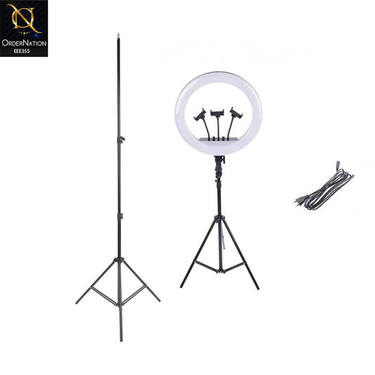 MF-40 LED Filling Lamp White – Beauty Ring Light with 3 Phone Holders for Live Streaming, Makeup, Photography & Video Recording