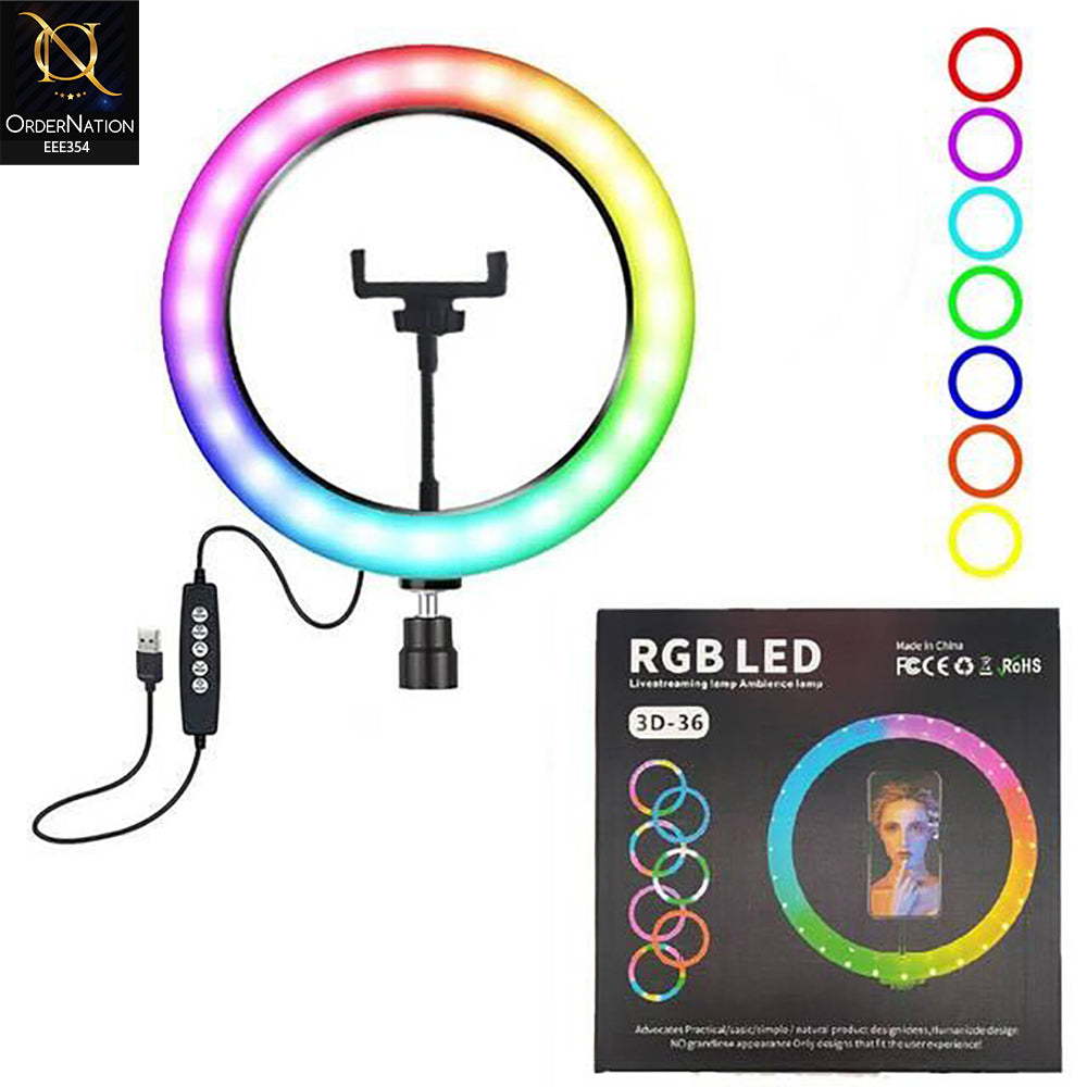 3D-36 RGB LED Soft Ring Light with Tripod Stand – Multi-Color Dimmable Fill Light for Photography, Videography, Streaming & Makeup