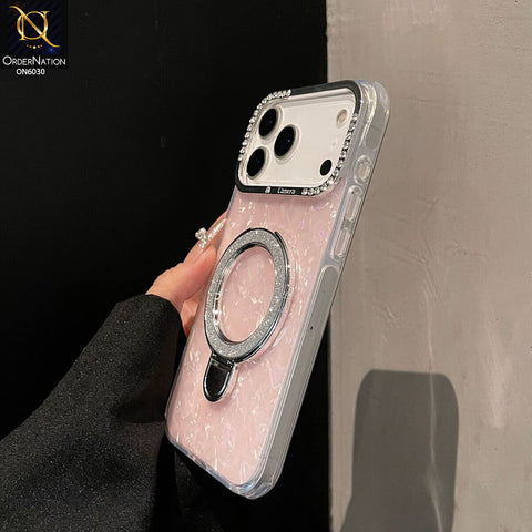 iPhone 17 Pro Max Cover - Pink  - Luxury Round Edged Shell, Diamond Inlaid Magnetic Stand Holder, Shockproof Anti-Slip Protective Rear Cover