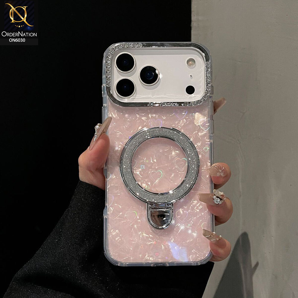 iPhone 18 Pro Max Cover - Pink  - Luxury Round Edged Shell, Diamond Inlaid Magnetic Stand Holder, Shockproof Anti-Slip Protective Rear Cover