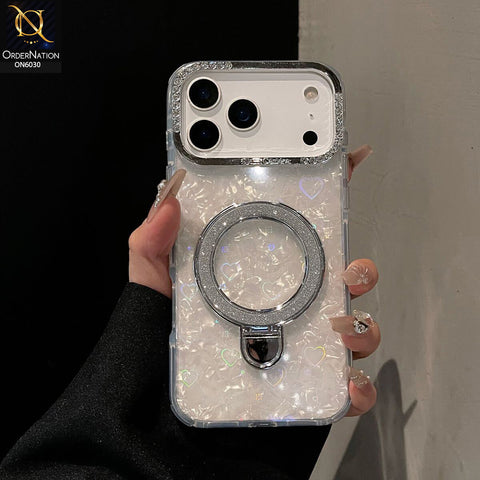 iPhone 17 Pro Max Cover - White  - Luxury Round Edged Shell, Diamond Inlaid Magnetic Stand Holder, Shockproof Anti-Slip Protective Rear Cover