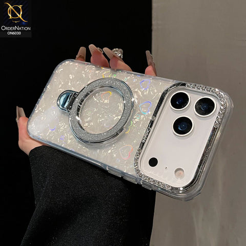 iPhone 17 Pro Max Cover - White  - Luxury Round Edged Shell, Diamond Inlaid Magnetic Stand Holder, Shockproof Anti-Slip Protective Rear Cover