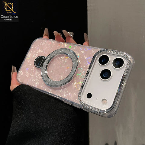 iPhone 17 Pro Max Cover - Pink  - Luxury Round Edged Shell, Diamond Inlaid Magnetic Stand Holder, Shockproof Anti-Slip Protective Rear Cover
