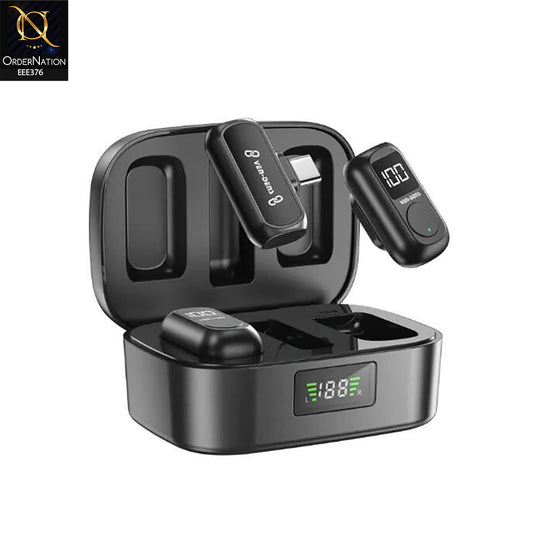 VEN-DENS VD-MIC026 Wireless Lavalier Microphone Dual Magnetic Clip Mic 300mAh Type-C Rechargeable Noise Cancelling HD Audio for iPhone Android Vlogging YouTube TikTok Live Streaming Interview Mic