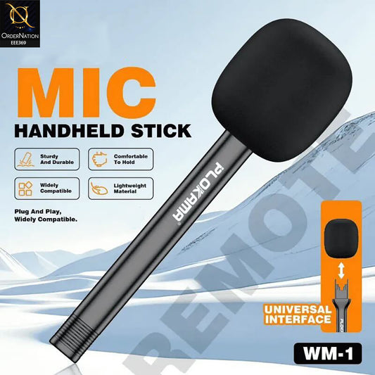 WM-1 Microphone Handle – Handheld Interview Stick with Windproof Foam Cover, Universal Wireless Mic Grip Holder for Vlogging, Interviews & Live Streaming (Mic Not Included)