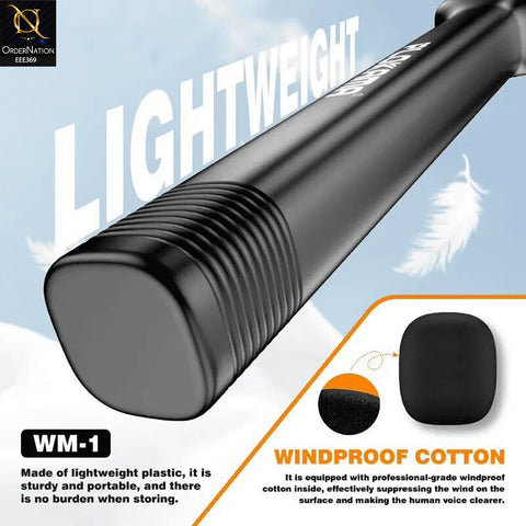 WM1 Microphone Handle – Handheld Interview Stick with Windproof Foam Cover, Universal Wireless Mic Grip Holder for Vlogging, Interviews & Live Streaming (Mic Not Included)