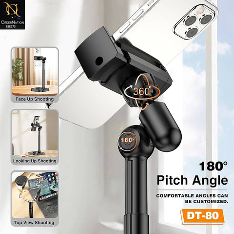 DT-80 Tabletop Phone & Tablet Holder – 360° Adjustable Rotating Stand, Hands-Free Desk Mount for Mobile & Tablet, Ideal for Live Streaming, Office, Study & Video Calls