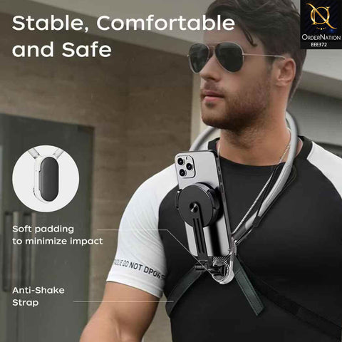 Magnetic Neck Mount Phone Holder – Hands-Free POV Vlog Selfie Stand, Flexible Neck Cell Phone Holder with Chest Strap for Video Recording, Compatible with iPhone & Android
