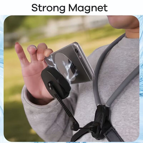 Magnetic Neck Mount Phone Holder – Hands-Free POV Vlog Selfie Stand, Flexible Neck Cell Phone Holder with Chest Strap for Video Recording, Compatible with iPhone & Android