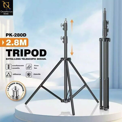PLOKAMA PK280D Professional Light Stand Tripod 2.8m – Heavy Duty Adjustable Lighting Stand, Strong & Stable Studio Stand for Ring Light, Softbox & Photography Equipment