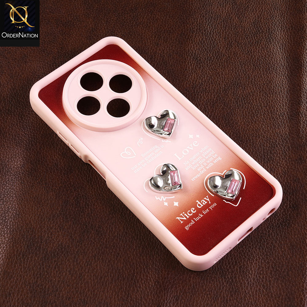 Tecno Spark 30 4G Cover - Pink - 3D Metallic Heart Rhinestone Charm Matte Cover