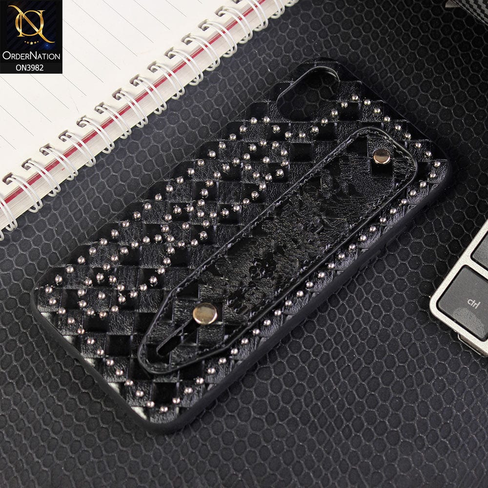 iPhone XS / X Cover - Black - Premium Leather Texture Shiny Stones Case With Mobile Holding Belt