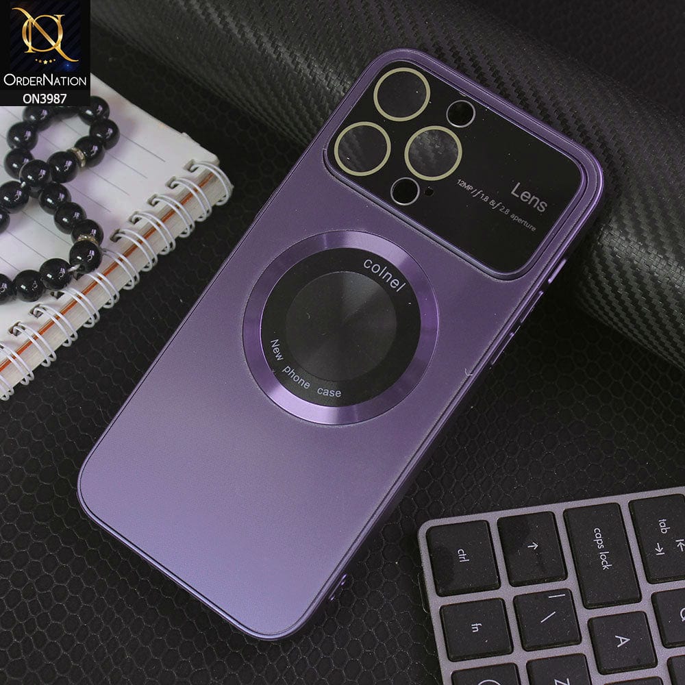iPhone 14 Pro Max Cover - Purple - Extreme Quality Pretective Series Logo Hole Mettalic Body Camera Lense Protection Case