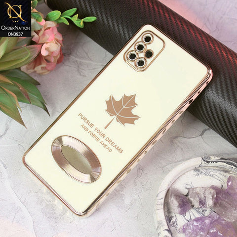 Samsung Galaxy A51 Cover - Design 2 - New Electroplating Borders Maple Leaf Chrome logo Hole Camera Protective Soft Silicone Case