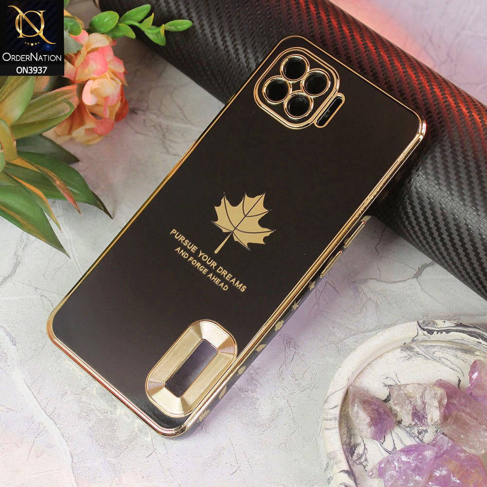 Oppo Reno4 Lite Cover - Design 1 - New Electroplating Borders Maple Leaf Chrome logo Hole Camera Protective Soft Silicone Case