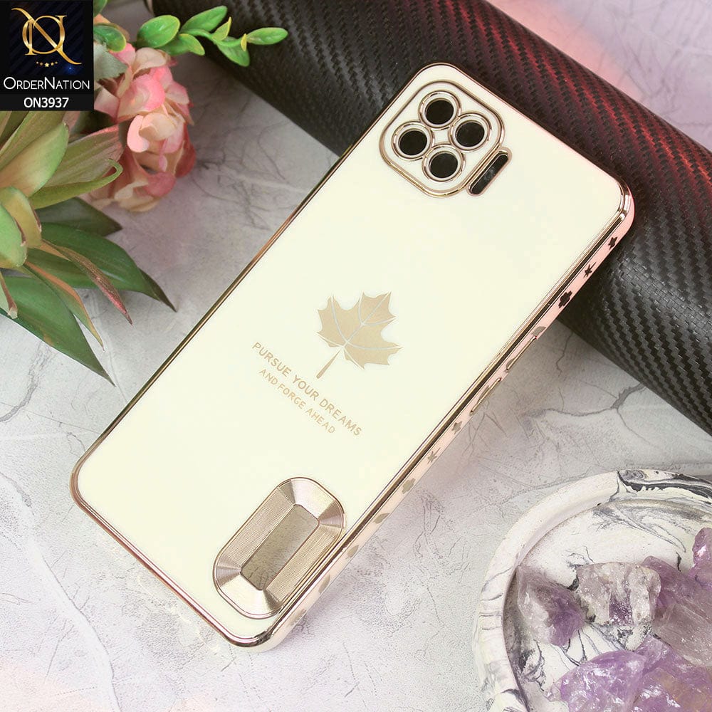 Oppo F17 Pro Cover - Design 2 - New Electroplating Borders Maple Leaf Chrome logo Hole Camera Protective Soft Silicone Case