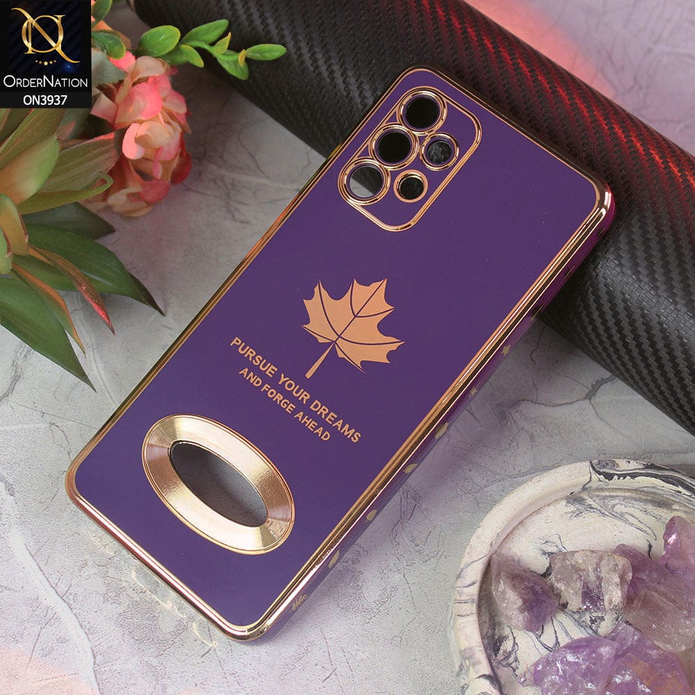 Samsung Galaxy A52 Cover - Design 5 - New Electroplating Borders Maple Leaf Chrome logo Hole Camera Protective Soft Silicone Case