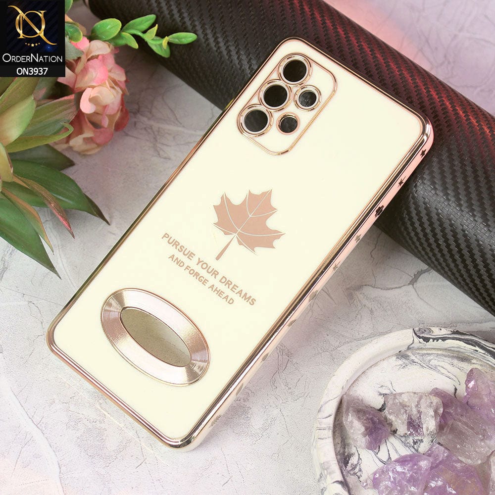 Samsung Galaxy A32 Cover - Design 2 - New Electroplating Borders Maple Leaf Chrome logo Hole Camera Protective Soft Silicone Case