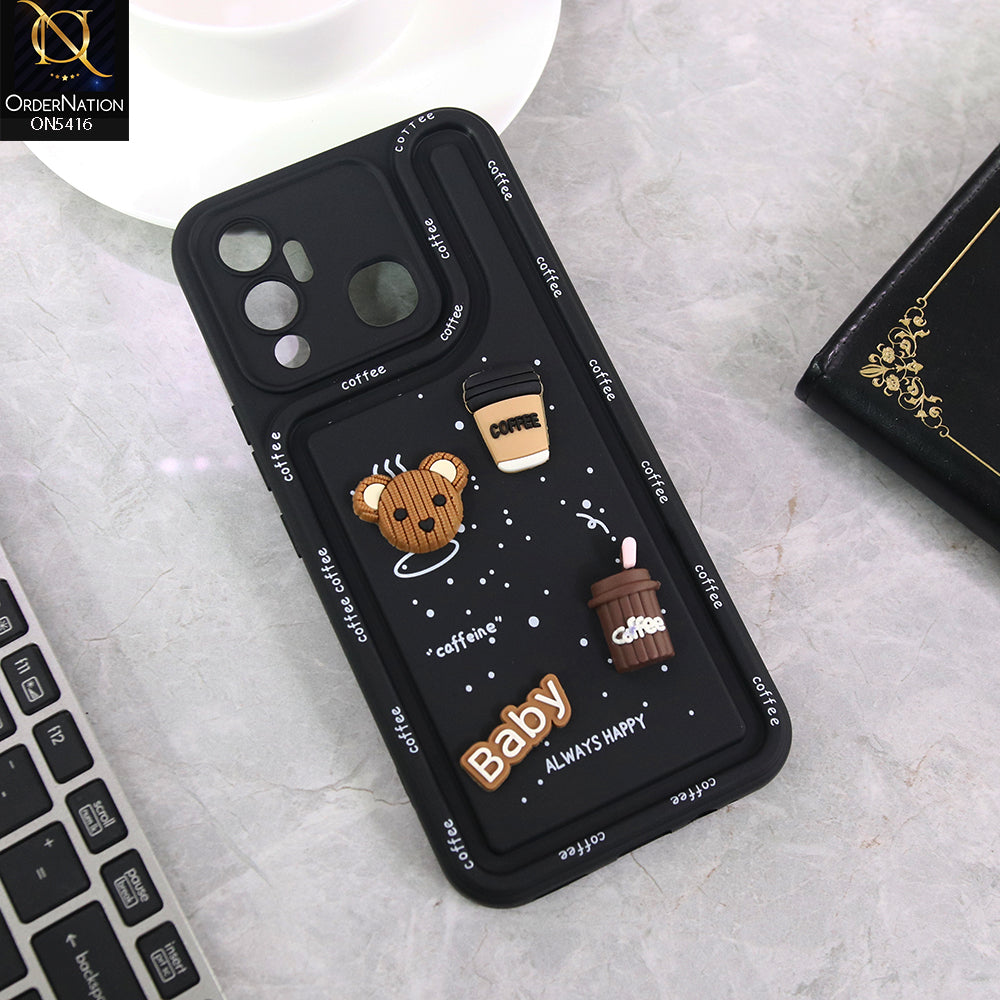 Infinix Hot 12 Play Cover - Black - Cute 3D Cartoon Coffee Soft Silicon Case With Camera Protection
