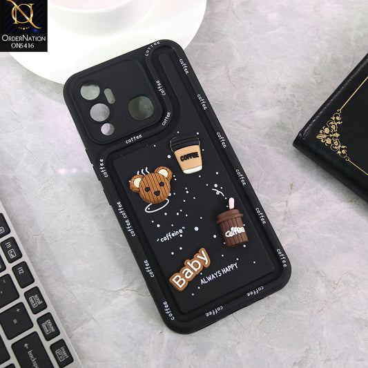 Infinix Hot 12 Play Cover - Black - Cute 3D Cartoon Coffee Soft Silicon Case With Camera Protection