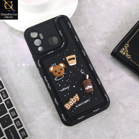Infinix Hot 12 Play Cover - Black - Cute 3D Cartoon Coffee Soft Silicon Case With Camera Protection
