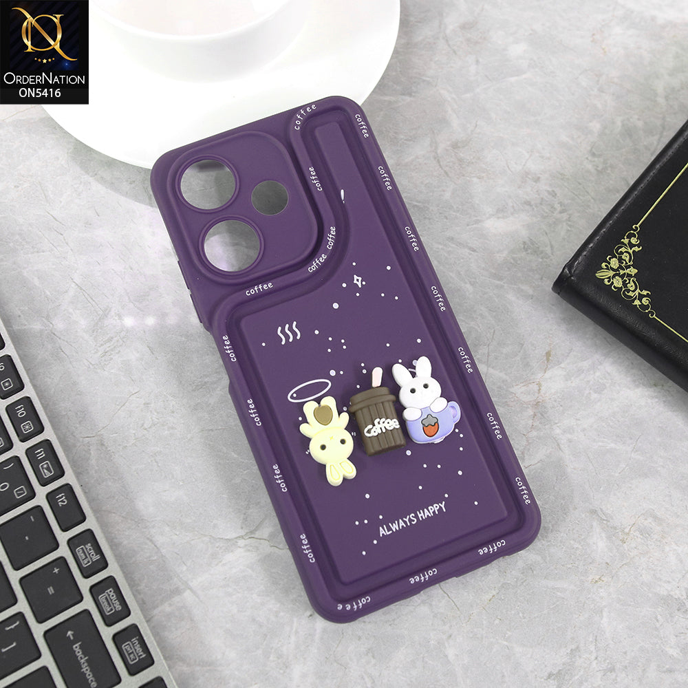 Infinix Hot 30 4G - Purple - Cute 3D Cartoon Coffee Soft Silicon Case With Camera Protection